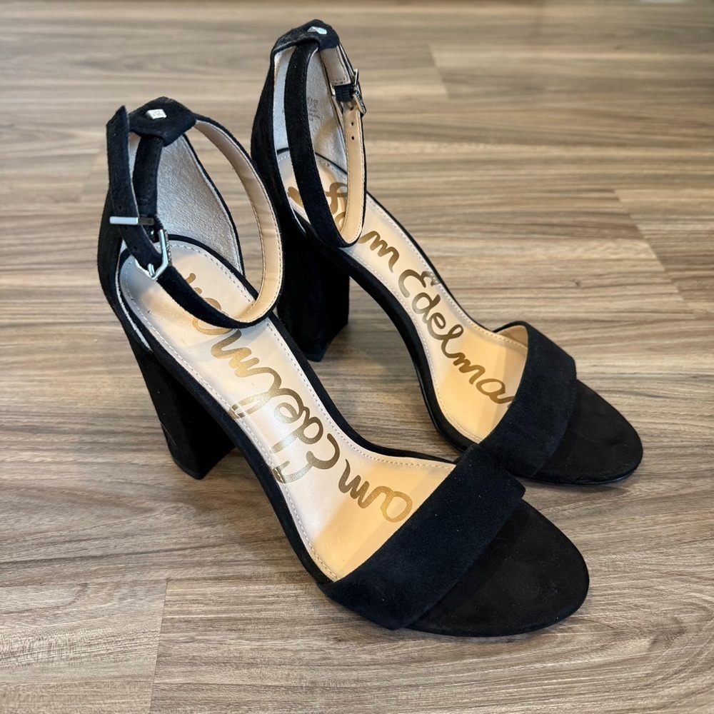 Sam Edelman Black Suede Women's Block Heeled Sandals - Picture 5 of 12